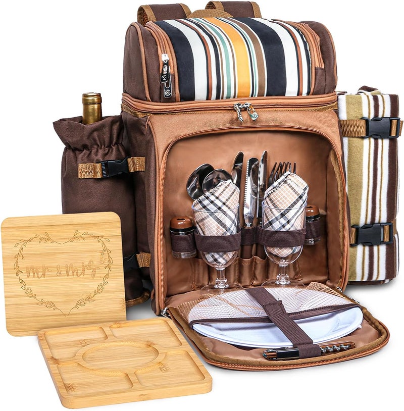 HapTim Picnic Basket Backpack for 2 Person with Blanket, 2 Charcuterie Board, Engagement Gifts for Couples, Gifts Ideals for Wedding, Housewarming, White Elephant, Bridal Showers - Image 1